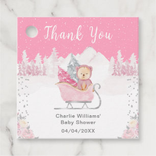 Winterbär Pink Schlitten Baby Shower Danke Geschenkanhänger