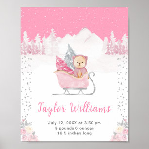Winterbär Pink Sleigh Geburtsstatistik Poster