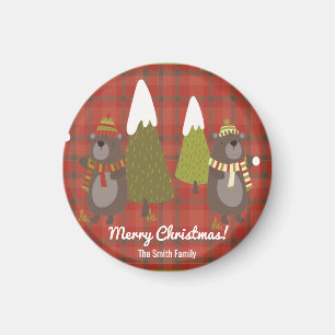 Winterbär Weißer Weihnachtsbüffel Kariert Magnet