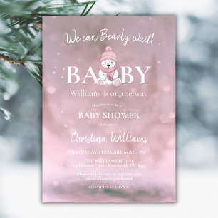 Winterbär Wir können frühzeitig abwarten Pink Baby Einladung