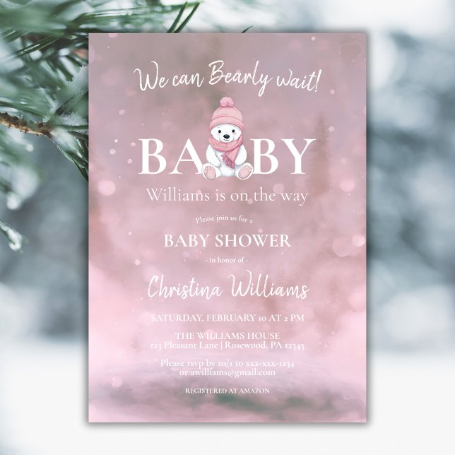 Winterbär Wir können frühzeitig abwarten Pink Baby Einladung (Von Creator hochgeladen)