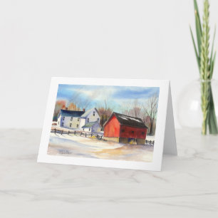 Winterbauernhof & Roter Barn Feiertagskarte