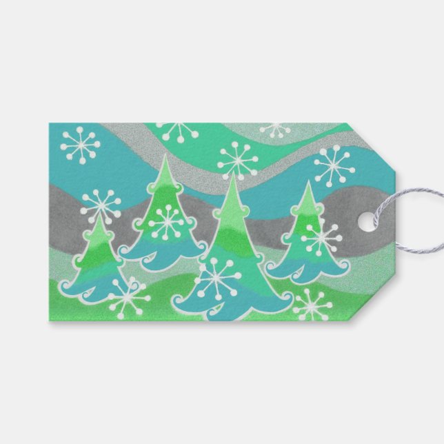 Winterbaum Grüne Geschenketiketten Geschenkanhänger (Vorderseite (Horizontal))