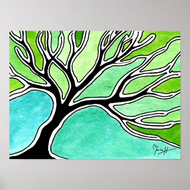 Winterbaum in Grüntönen Poster (Vorne)