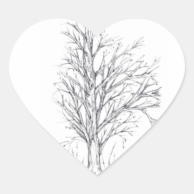 Winterbaum Schwarzer Farbton Zeichnend Kunst Sketc Herz-Aufkleber (Vorderseite)