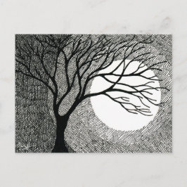 Winterbaum und Mond in Schwarz und Weiß Postkarte