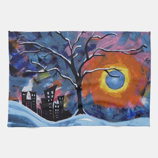 Winterbaum und Stadtlampen Originelles Kunstwerk Geschirrtuch (Horizontal)