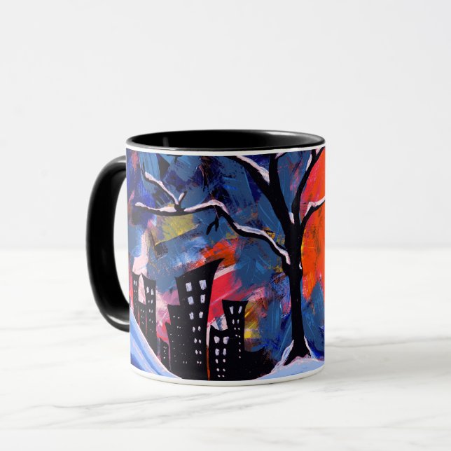 Winterbaum und Stadtlampen Originelles Kunstwerk Tasse (Vorderseite Links)