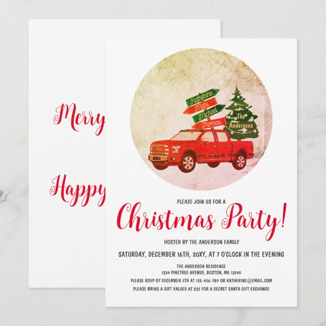 Winterbaum Vintager Truck Weihnachtsfest Party Einladung (Vorne/Hinten)