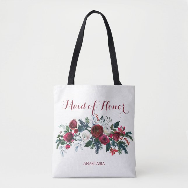 Winterbäume Aquarellbouquet-Trauzeugin Tasche (Vorderseite)