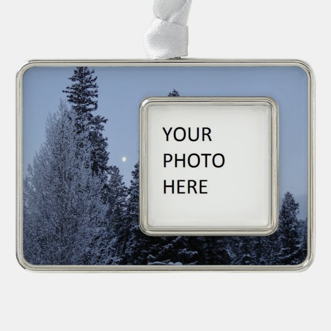 Winterbäume bei Morgengrauen Montana Landschaft Rahmen-Ornament Silber (Vorderseite)