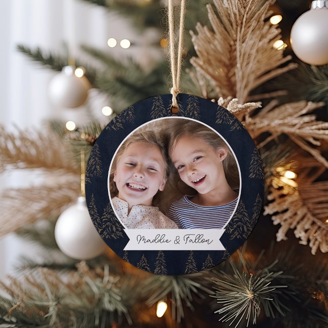 Winterbäume Doppelseitiges Personalisiertes Foto Keramik Ornament (Von Creator hochgeladen)