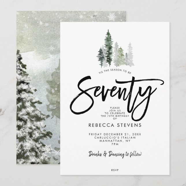 Winterbäume feierlich 70. Geburtstagsfeier Einladung (Vorne/Hinten)