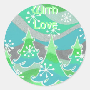 Winterbäume grün "mit Liebe" Rundaufkleber Runder Aufkleber