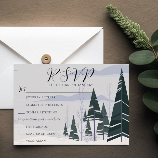 Winterbäume Hochzeit mit RSVP-Karte RSVP Karte (Von Creator hochgeladen)