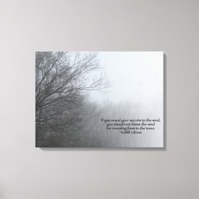 Winterbäume im Nebel - Zitat von Khalil Gibran Leinwanddruck (Vorderseite)