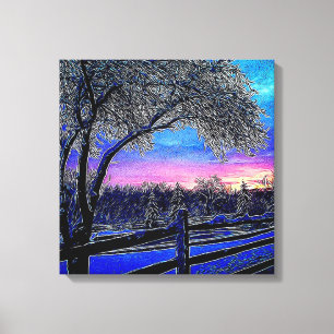 Winterbäume Impressionismus Sonnenaufgangslandscha Leinwanddruck