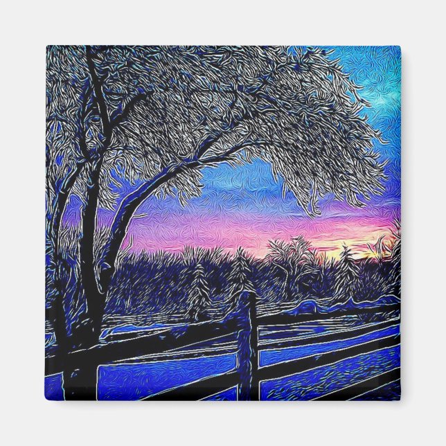 Winterbäume Impressionismus Sonnenaufgangslandscha Magnet (Vorne)
