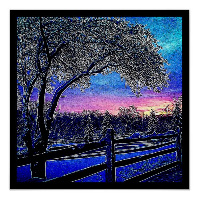 Winterbäume Impressionismus Sonnenaufgangslandscha Poster (Vorderseite)