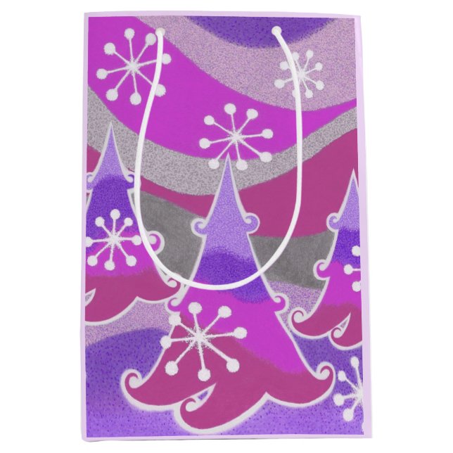 Winterbäume Lila Geschenktasche Mittlere Geschenktüte (Vorderseite)