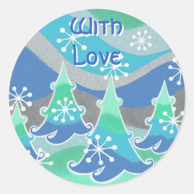 Winterbäume "mit Liebe" Rundaufkleber Runder Aufkleber (Vorderseite)