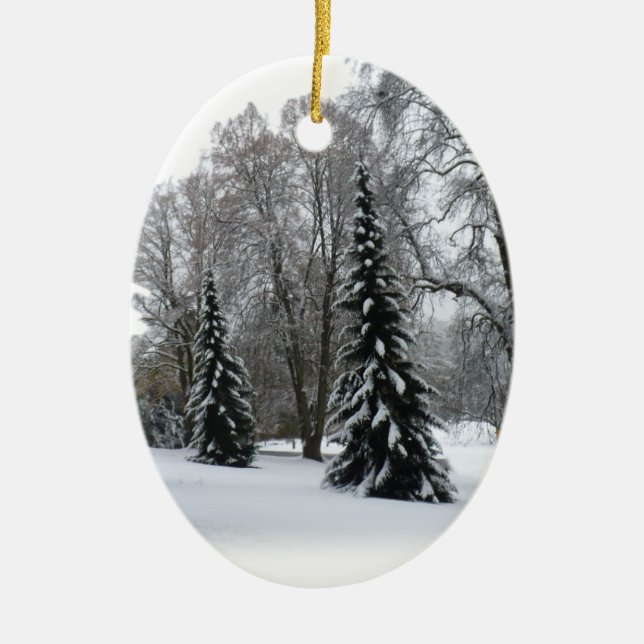 Winterbäume Personalisierte Winterdekoration Keramikornament (Vorne)