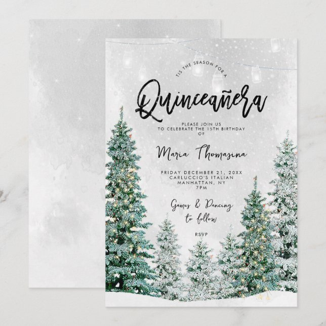 Winterbäume Quinceanera Einladung zum Geburtstag (Vorne/Hinten)