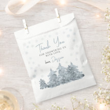 Winterbäume Schnee Babydusche Danke für Taschen