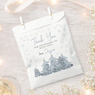 Winterbäume Schnee Babydusche Danke für Taschen Geschenktütchen