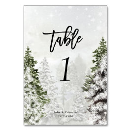Winterbäume Schneeszene Hochzeitskarte Tischnummer