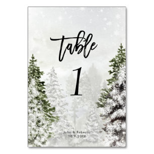 Winterbäume Schneeszene Hochzeitskarte Tischnummer