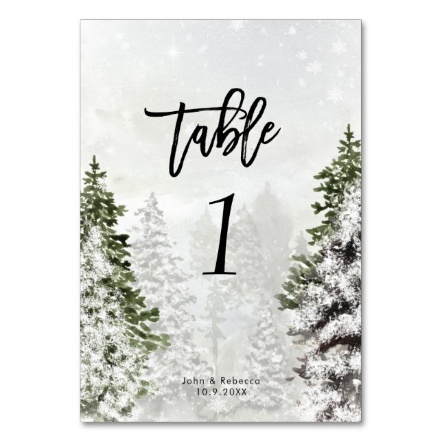 Winterbäume Schneeszene Hochzeitskarte Tischnummer (Vorderseite)