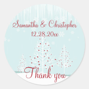 Winterbäume und Schneeflocken Hochzeit Danke Runder Aufkleber
