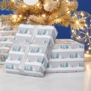 Winterbäume und schneeweiße Muster Geschenkpapier