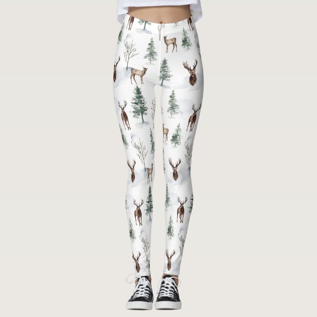 Winterbäume und Weihnachtswildmuster Leggings (Vorderseite)