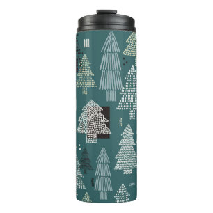Winterbäume, vintage Weihnachtsmuster. Thermosbecher