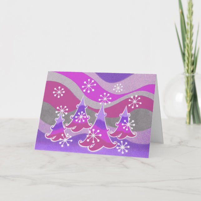 Winterbaumen lila Weihnachtskarte Feiertagskarte (Vorderseite)