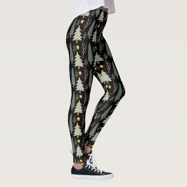 Winterbaumen Waldweihnachtsmuster Modernes Grün Leggings (Rechts)