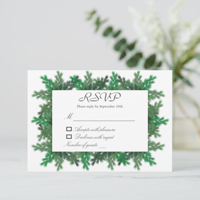 Winterbaumzweige Hochzeit-RSVP-Karte RSVP Karte (Stehend Vorderseite)