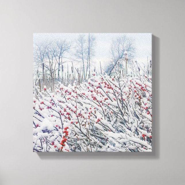 Winterbeere und -kattails leinwanddruck (Vorderseite)