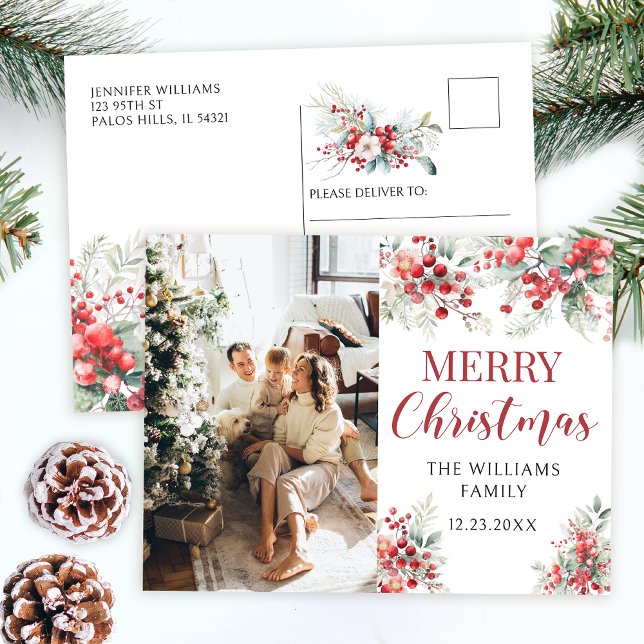 Winterbeeren Weihnachtsfeiertag Foto Postkarte (Von Creator hochgeladen)