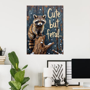 Winterbeobachter: Raccoon auf dem Stumpf Poster