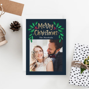 Winterberries Editable Color Christmas Foto Card Feiertagskarte