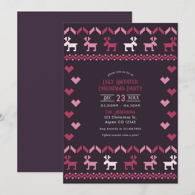 Winterberry Bliss Ugly Sweater Christmas Party Einladung (Vorne/Hinten)