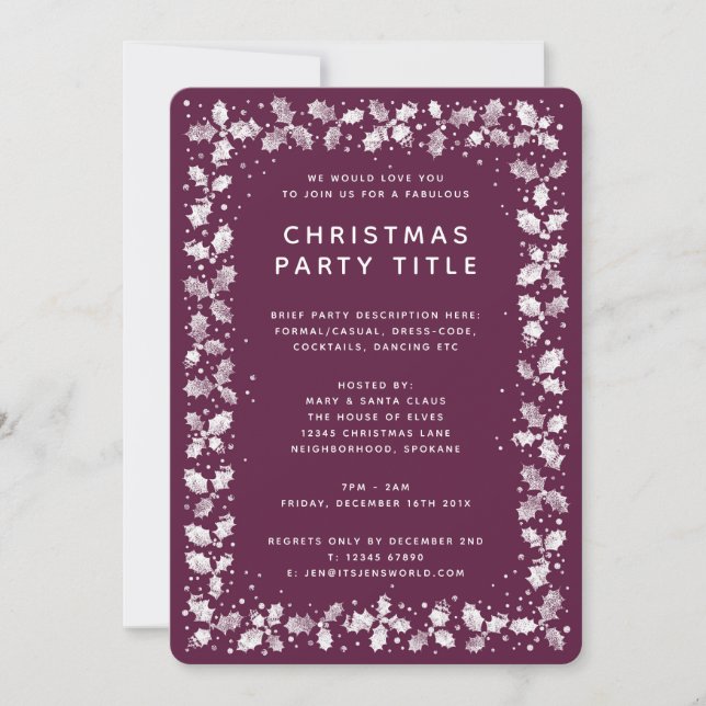Winterberry Holly Leaf Border Christmas Party Einladung (Vorderseite)