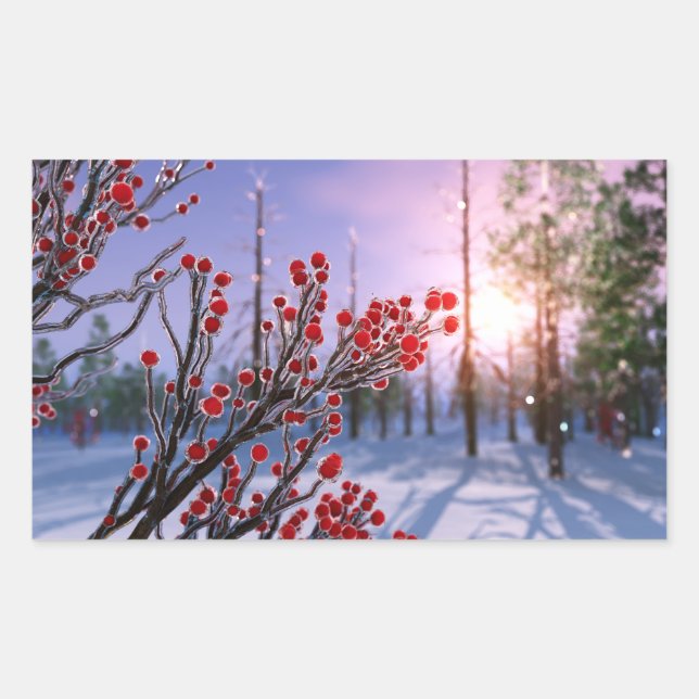 Winterberry in Eisklebern Rechteckiger Aufkleber (Vorderseite)