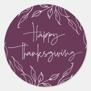 Winterberry Leaf Motif Happy Thanksgiving Runder Aufkleber