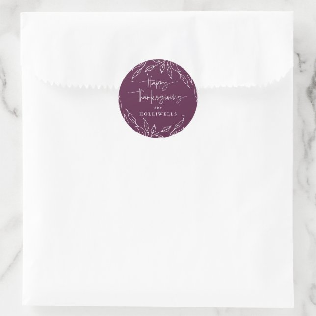 Winterberry Leaf Motif Personalisierter Erntedank Runder Aufkleber (Tasche)