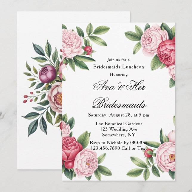 Winterberry Primrose Floral Bridemaid Luncheon Einladung (Vorne/Hinten)