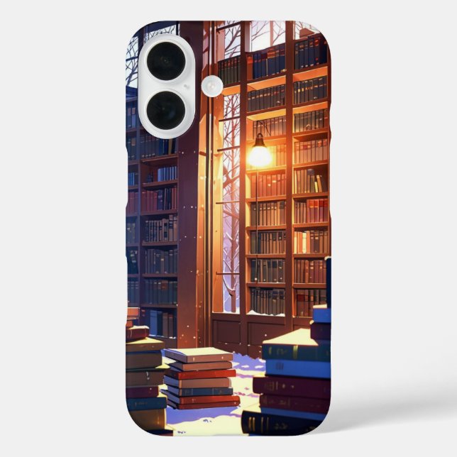 Winterbibliothek-Retreat iPhone 16 Hülle (Rückseite)